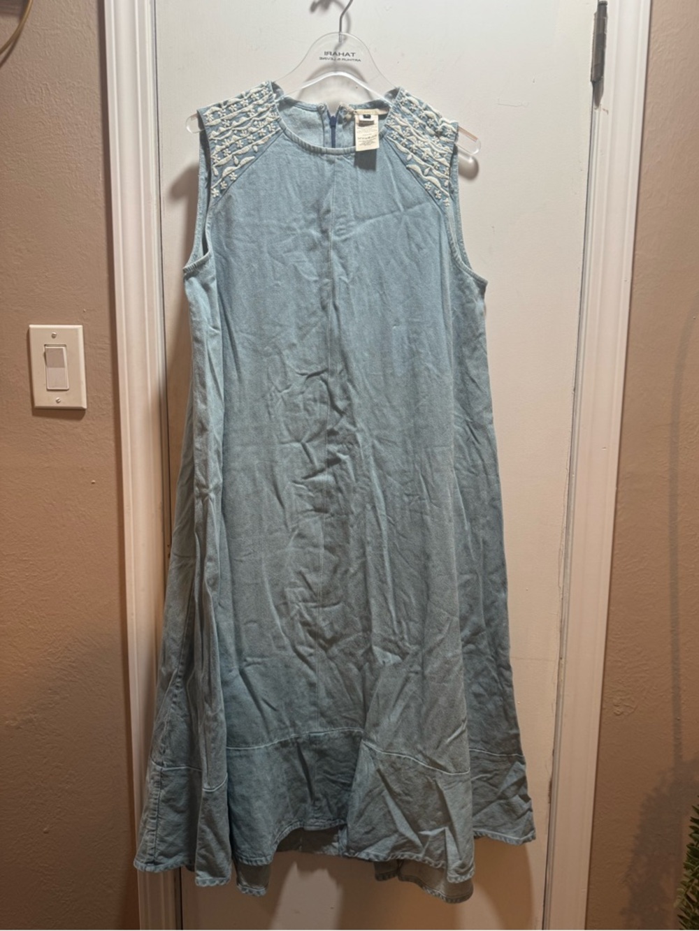 NWT Anthropologie x Ne Quittez Pas Sleeveless Embroidered  Denim Dress Size L